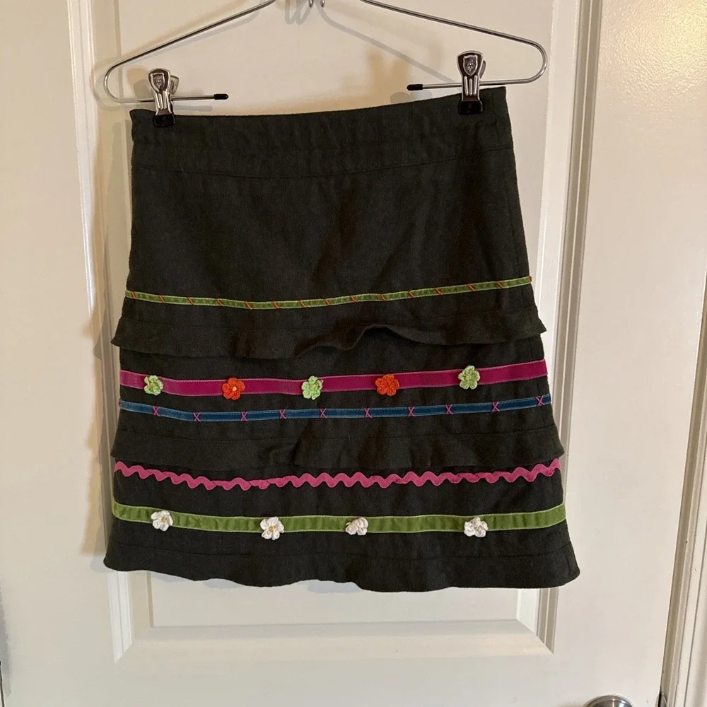 Florence Eiseman Girls Wool Blend Green Appliqué Skirt Size 12